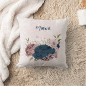 Coussin fleurs roses bleu marine  (Couverture)