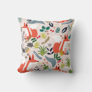 Coussin Fleurs roses, bleues : jardin renard.