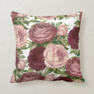 Coussin Fleurs roses chics de roses de Bourgogne de pays