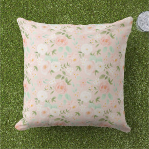 Coussin Fleurs Roses d'aquarelle en rose et en rose