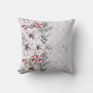 Coussin Fleurs roses douces sur gris géométrique
