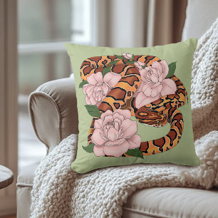 Coussin Fleurs roses du serpent de maïs vert