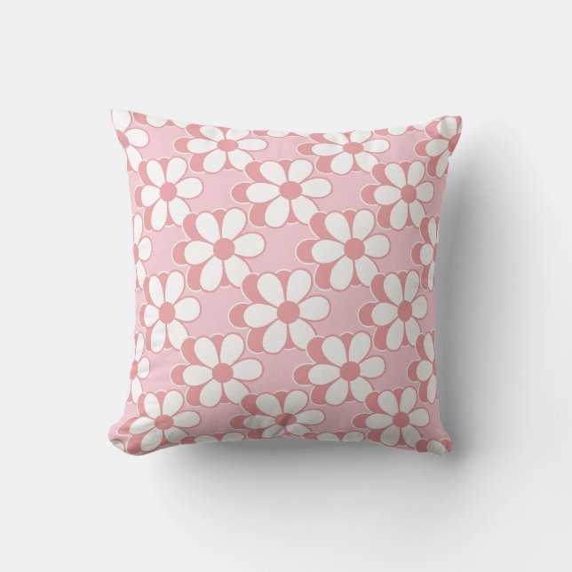 Coussin Fleurs roses et blanches modernes sur fond rose cl (Recto)