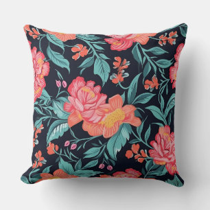 Coussin Fleurs roses et coraux