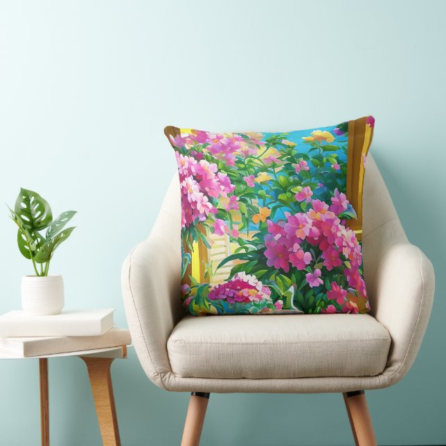 Coussin Fleurs roses et floral de thé (Chaise)