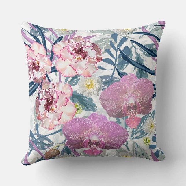 Coussin Fleurs roses et orchidées. (Verso)