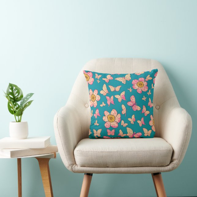 Coussin Fleurs roses et papillons Motif Arrière - plan (Chaise)