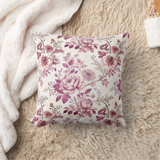 Coussin fleurs roses et rouge foncé