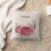 Coussin fleurs roses feuilles vertes (Couverture)