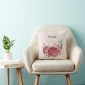 Coussin fleurs roses feuilles vertes (Chaise)