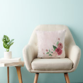 Coussin fleurs roses feuilles vertes (Chaise)