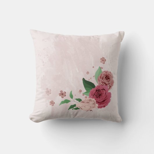 Coussin fleurs roses feuilles vertes (Recto)