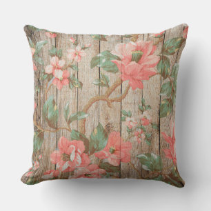 Coussin Fleurs roses florales vertes vintage délicates sur