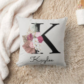 Coussin Fleurs roses initiales K monogrammées (Couverture)
