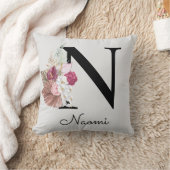 Coussin Fleurs roses initiales monogrammées N (Couverture)
