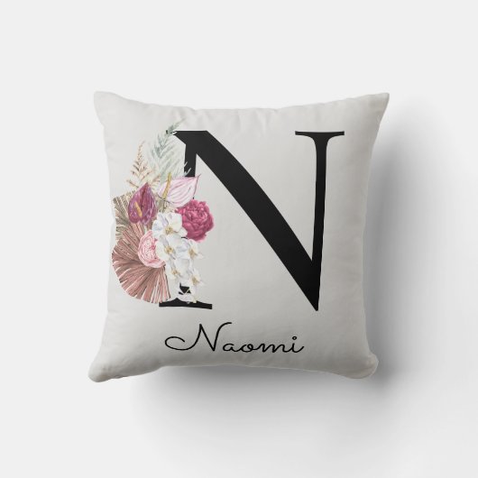 Coussin Fleurs roses initiales monogrammées N (Verso)