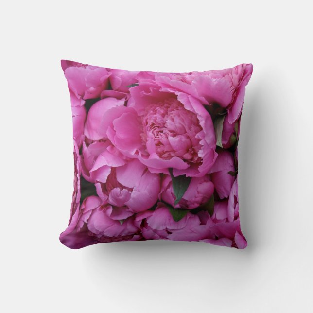 Coussin Fleurs roses luxuriantes de pivoine (Recto)