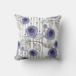 Coussin Fleurs roses modernes Abstraites violet gris blanc