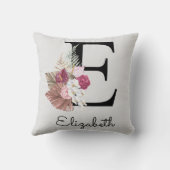 Coussin Fleurs roses modernes initiales E (Verso)