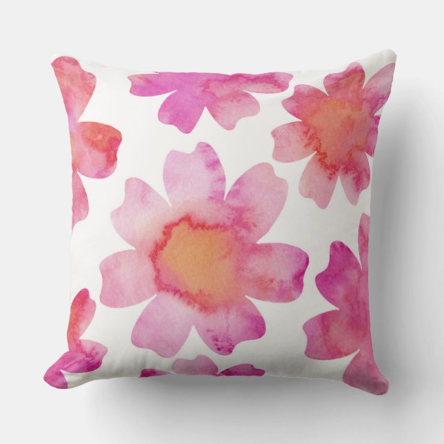 Coussin Fleurs roses orange (Recto)