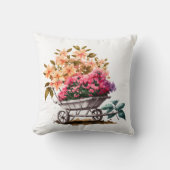 Coussin Fleurs roses pêche dans un tonneau à roue blanche (Recto)