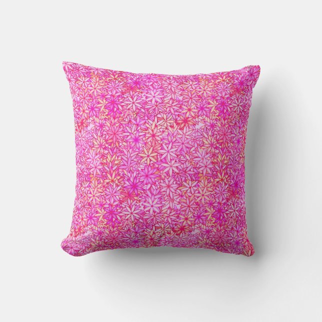 Coussin fleurs roses, pêche, orchidée et corail (Recto)
