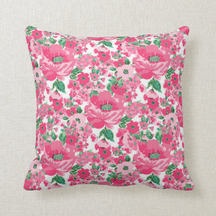 Coussin Fleurs roses peintes à la main mignonne Design bl