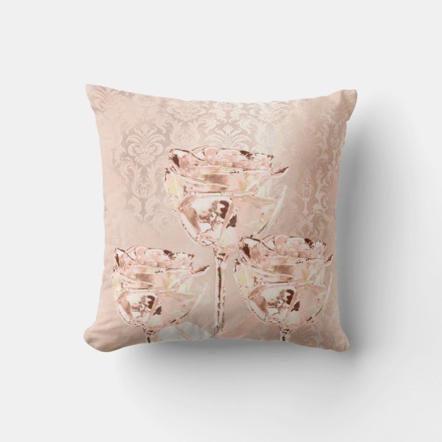 Coussin Fleurs roses Pink Blush Powder Lux Métal Damask (Recto)