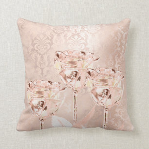 Coussin Fleurs roses Pink Blush Powder Lux Métal Damask