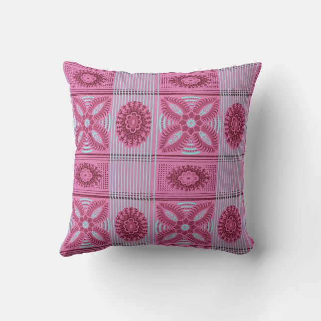 Coussin fleurs roses rayures bleues Motif d'art vintage (Verso)