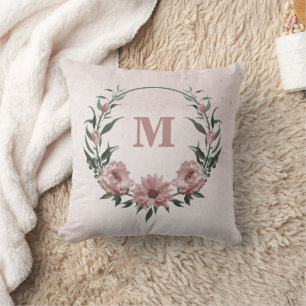 Coussin Fleurs roses romantiques et feuilles vertes totale