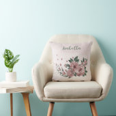 Coussin Fleurs roses romantiques & feuilles vertes (Chaise)