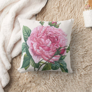 Coussin Fleurs roses roses avec Feuilles verts