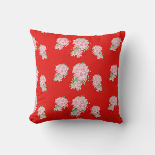 Coussin Fleurs roses sur rouge