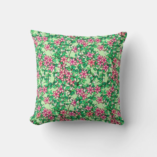 Coussin Fleurs roses sur un pâle - arrière - plan vert (Recto)