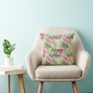 Coussin Fleurs roses tropicales