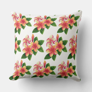 Coussin Fleurs roses tropicales chic boho sur fond blanc
