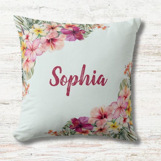 Coussin Fleurs roses tropicales florales