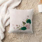 Coussin fleurs roses vert émeraude (Couverture)