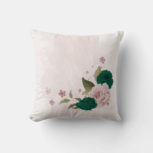Coussin fleurs roses vert émeraude (Recto)