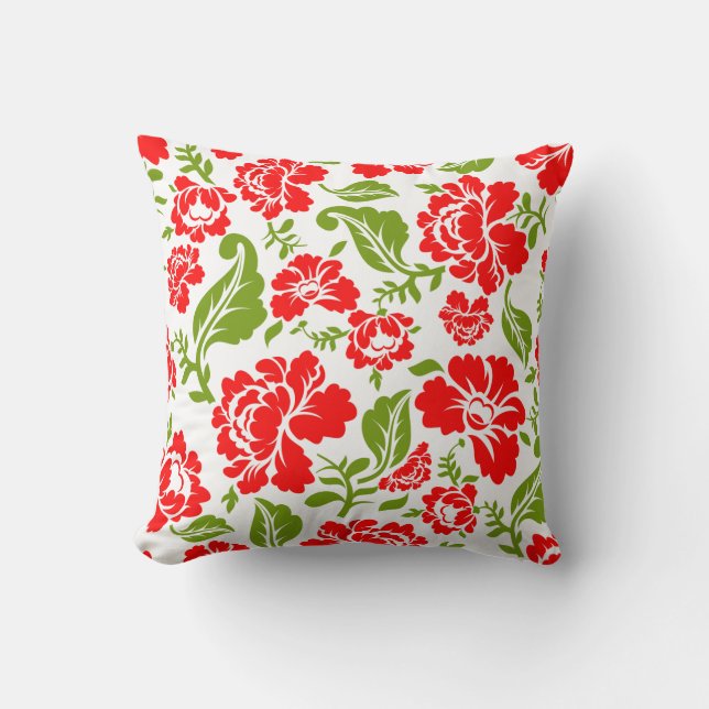 Coussin Fleurs rouges avec des feuilles vertes créent un m (Recto)