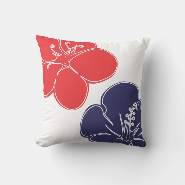 Coussin Fleurs rouges, blanches et bleues de ketmie (Recto)