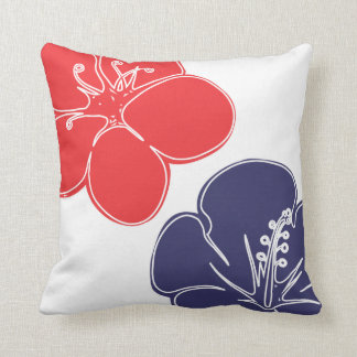 Coussin Fleurs rouges, blanches et bleues de ketmie