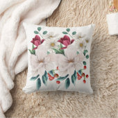 Coussin Fleurs Rouges Blanches Floral Feuillage Baies Roug (Couverture)