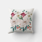 Coussin Fleurs Rouges Blanches Floral Feuillage Baies Roug (Verso)