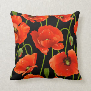 Coussin Fleurs rouges de pavot