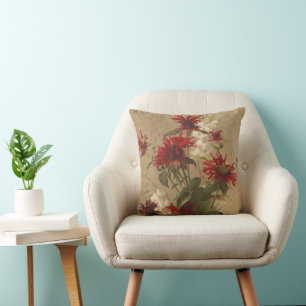 Coussin Fleurs rouges et bordeaux sophistiquées sur fond b