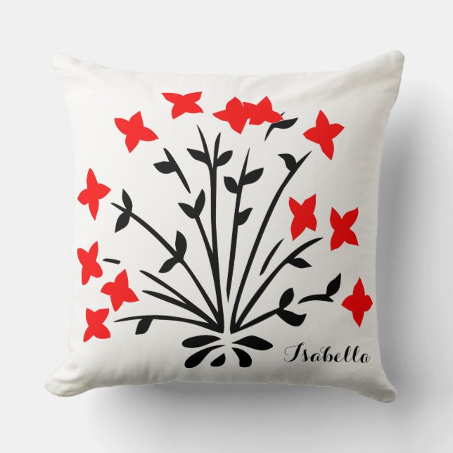 Coussin Fleurs rouges et noires décoratives personnalisabl (Recto)