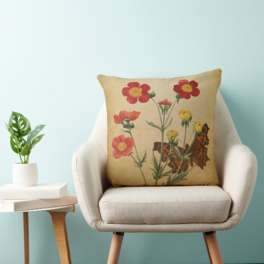 Coussin Fleurs rouges et papillon (Chaise)