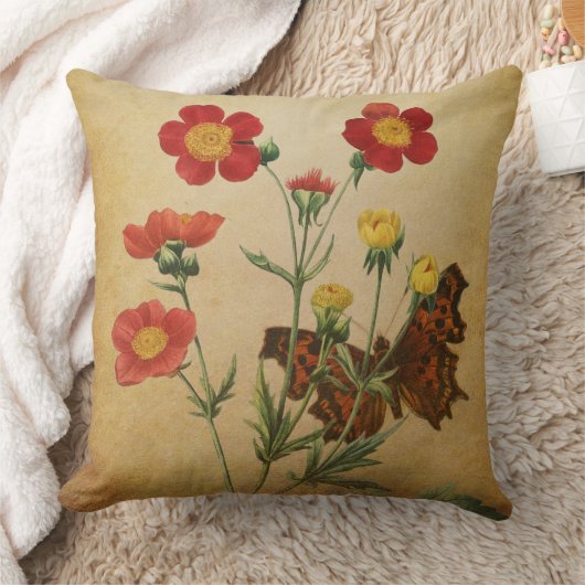 Coussin Fleurs rouges et papillon (Couverture)